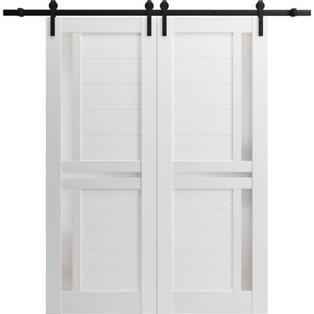 SARTODOORS Sliding Closet Barn Bypass Doors 36 x 80in, Nordic White W/ Frosted Glass, Sturdy 6.6ft Rails QUADRO4445BBB-NOR-36